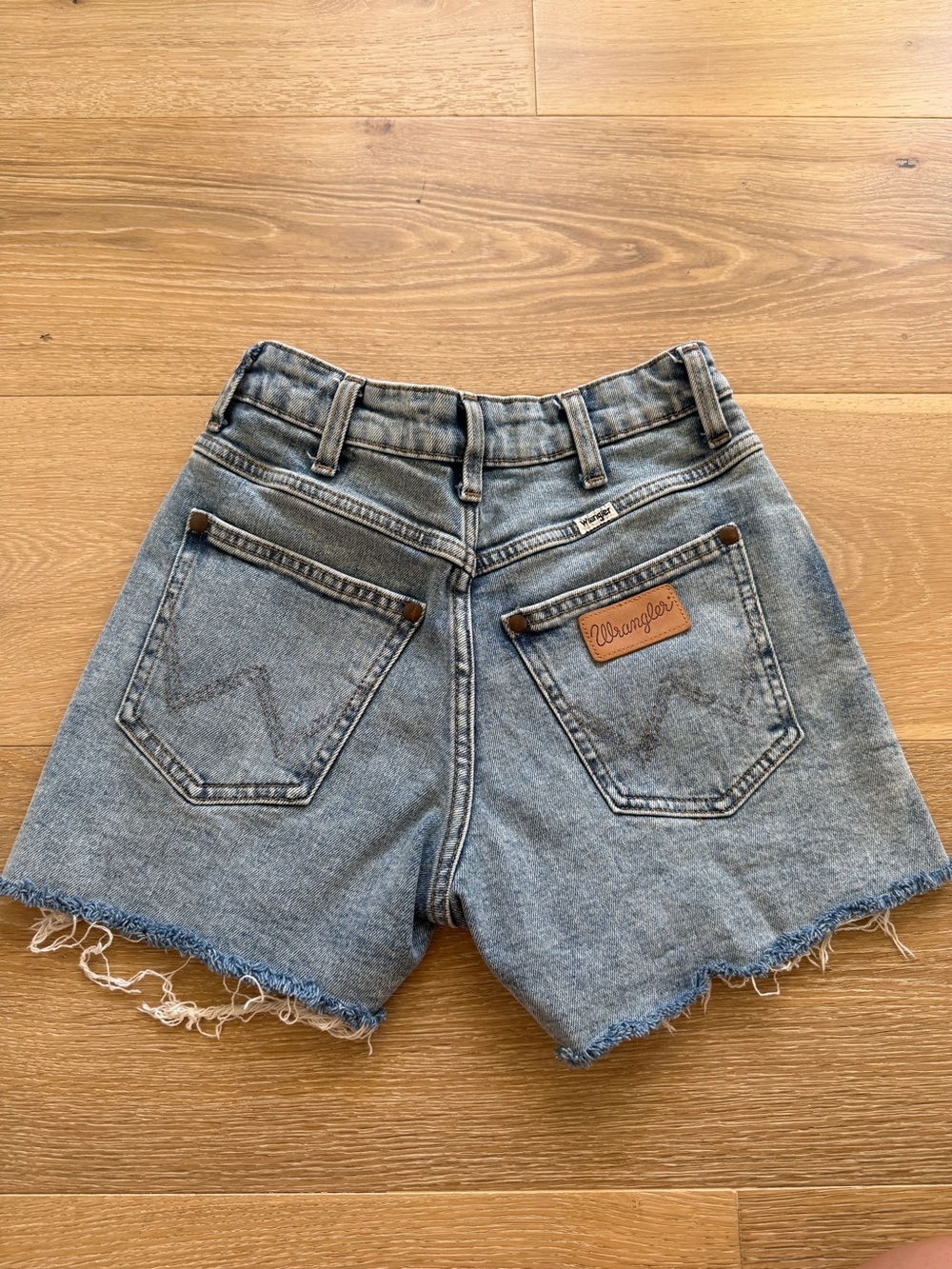 Wrangler Light Blue Distressed Denim High-Rise Shorts